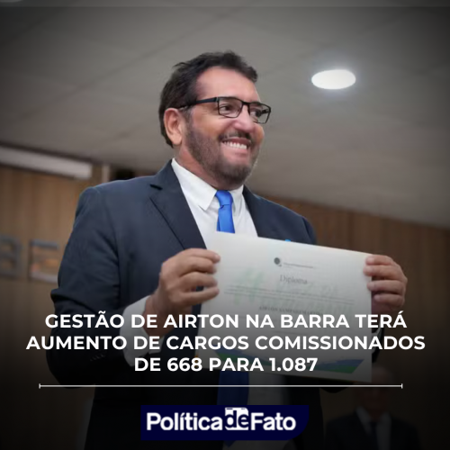 GESTÃO DE AIRTON NA BARRA TERÁ AUMENTO DE CARGOS COMISSIONADOS DE 668 PARA 1.087