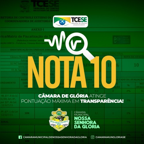 Câmara de vereadores de Glória é Nota 10 em Transparência Pública